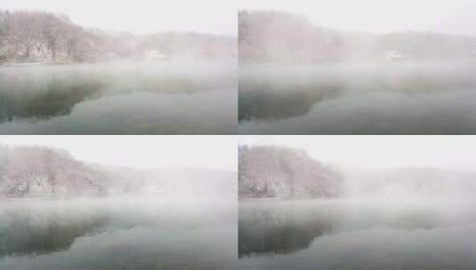 南京浦口珍珠泉雪景晨雾延时高清在线视频素材下载
