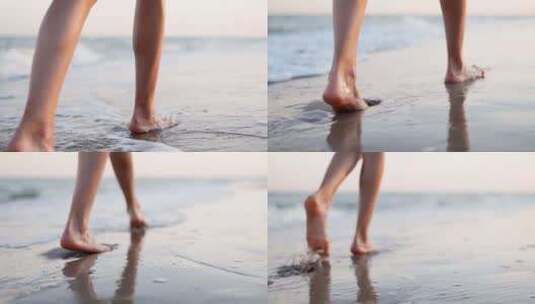 赤脚走在沙滩上高清在线视频素材下载