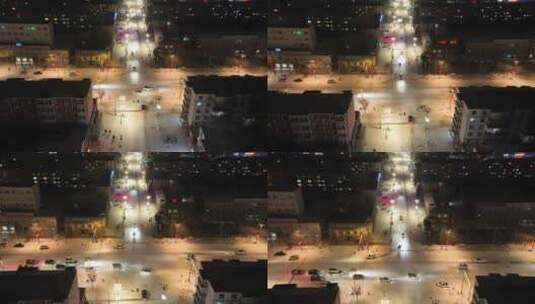 航拍东北城市雪夜灯光夜景高清在线视频素材下载