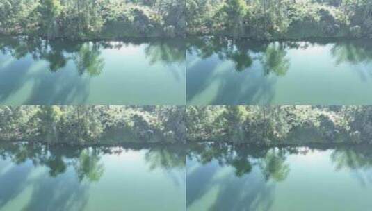 俯拍河面河流绿色河水自然生态环境风景高清在线视频素材下载