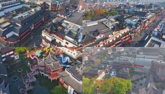 豫园城隍庙航拍上海黄浦区城市风景风光旅游高清在线视频素材下载
