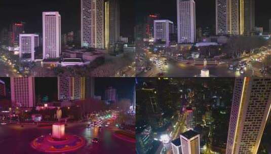 南京市鼓楼区新街口城市夜景航拍延时素材高清在线视频素材下载