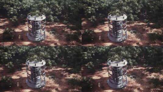 郁郁葱葱森林中的未来玻璃温室塔高清在线视频素材下载