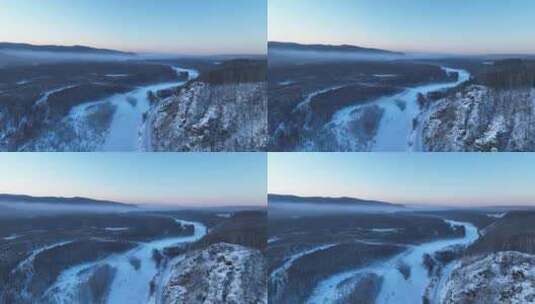 东北林海雪原黎明冰河冻雾高清在线视频素材下载