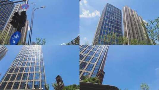 城市马路高球大厦仰视空镜头高清在线视频素材下载