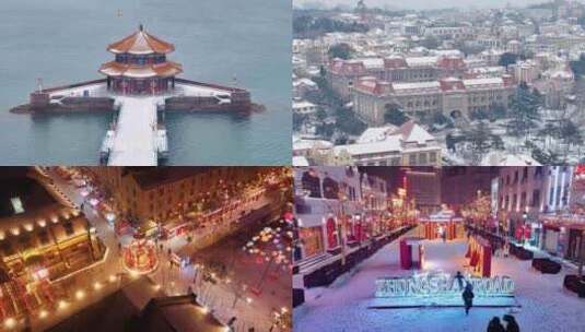 航拍-雪中老城4K高清在线视频素材下载