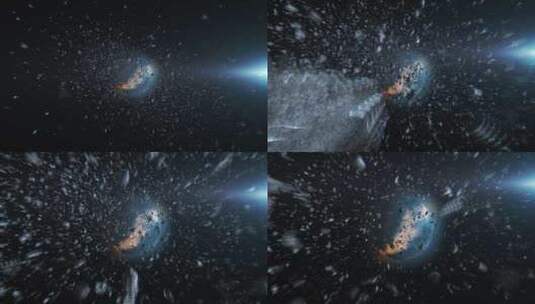 流星雨中的相机指向外星蓝色星球。高清在线视频素材下载