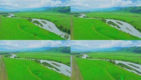 新疆唐布拉草原喀什河HDR航拍高清在线视频素材下载