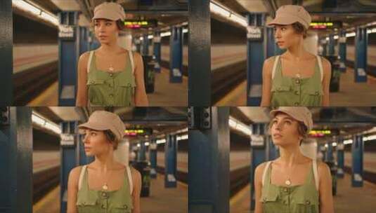 女人在地铁里行走高清在线视频素材下载