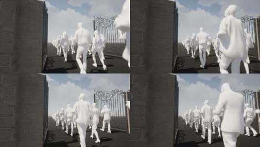 人群步行走出大门3d渲染高清在线视频素材下载