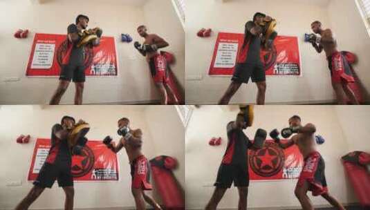 两名拳手在练习拳击高清在线视频素材下载