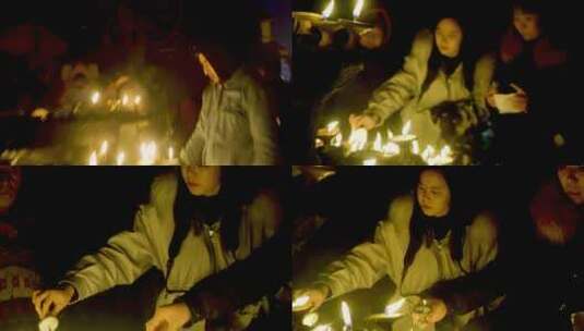 杜巴广场祈祷夜晚黑夜烛光火苗风俗旅拍4k高清在线视频素材下载