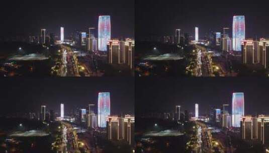 航拍山东济南奥体中心城市夜景高清在线视频素材下载