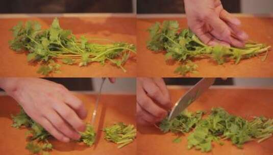 【镜头合集】菜刀切香菜高清在线视频素材下载