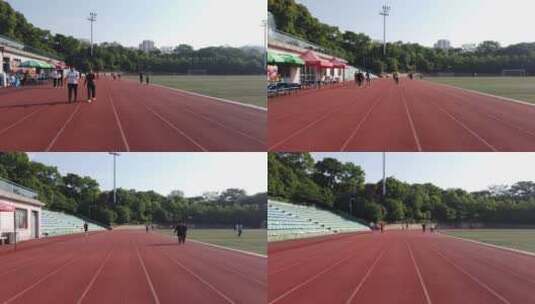 公园跑道足球场早上晨练跑步延时摄影高清在线视频素材下载