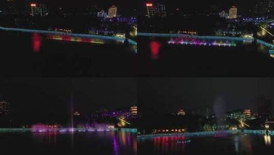 赤壁市陆水河灯光秀航拍高清在线视频素材下载