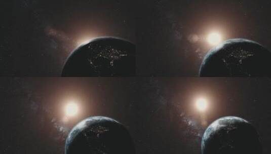 地球轨道自转太阳光束银河系背景高清在线视频素材下载
