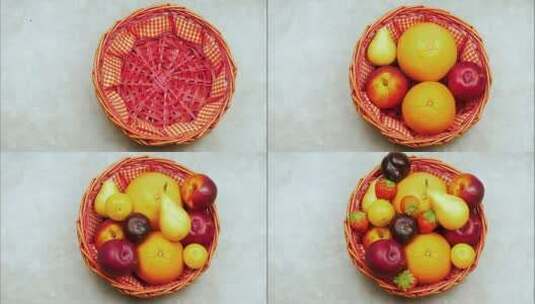 装满水果的篮子的定格动画高清在线视频素材下载