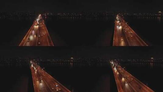 航拍杭州钱塘江大桥夜景高清在线视频素材下载