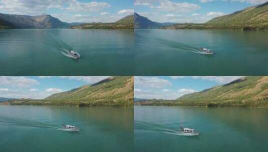 新疆喀纳斯湖游船风光高清在线视频素材下载