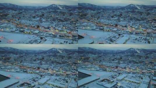 日本北海道小樽城市港口风光航拍高清在线视频素材下载