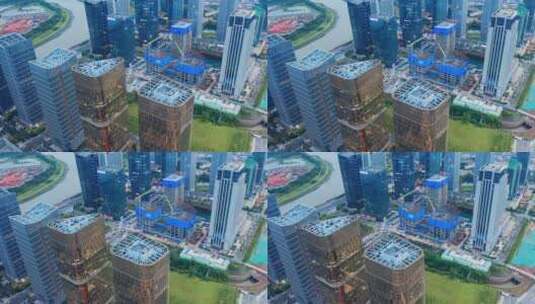 义乌丝路金融小镇城市地标建筑群航拍高清在线视频素材下载