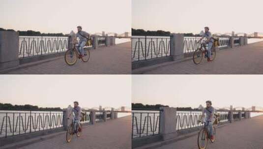 骑自行车送餐员高清在线视频素材下载