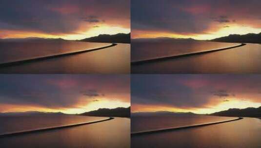 航拍赛里木湖的绝美落日高清在线视频素材下载