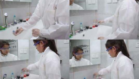 4K实拍在家做科学实验的小学生女孩高清在线视频素材下载
