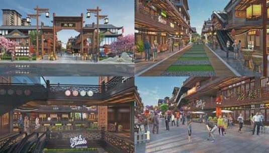 新中式特色商业步行街漫游动画高清在线视频素材下载