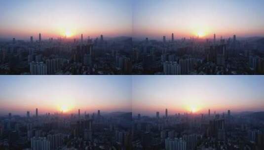夕阳照耀深圳高楼城市风光B高清在线视频素材下载