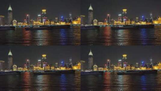 上海陆家嘴游轮过黄浦江夜景高清在线视频素材下载