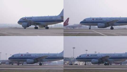 中国国际航空公司空客319客机滑行进港特写高清在线视频素材下载