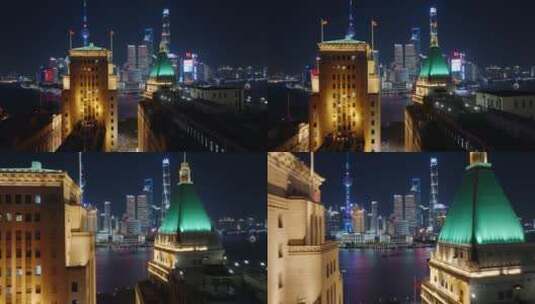 上海陆家嘴夜景航拍，穿越历史建筑高清在线视频素材下载