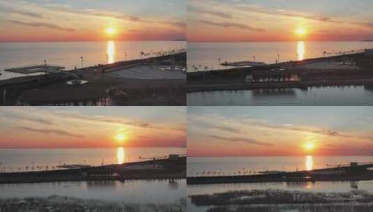 查干湖湖面落日夕阳余晖高清在线视频素材下载