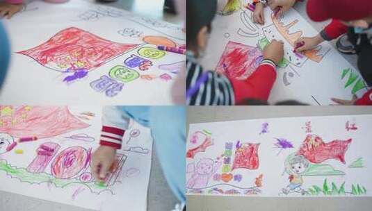 国庆节十一儿童绘画上色涂色高清在线视频素材下载