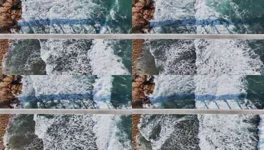海上栈桥栈道公路和大海海浪俯瞰航拍高清在线视频素材下载
