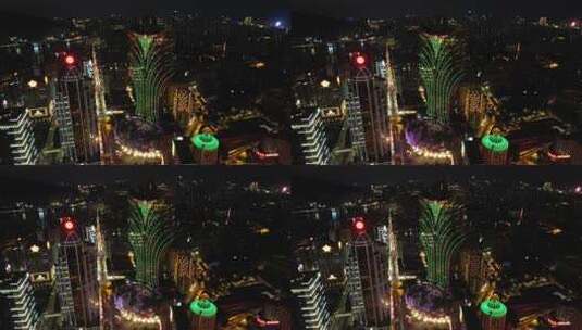 航拍澳门新葡京城市高楼天际线夜景风光高清在线视频素材下载