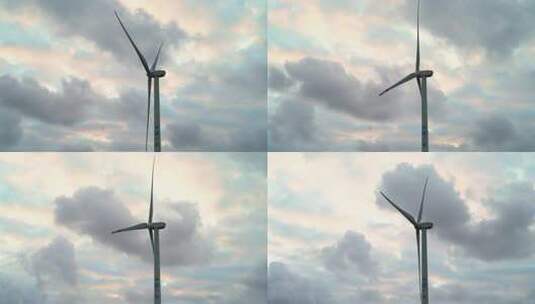 海滩风力发电机和天空的流云延时摄影高清在线视频素材下载