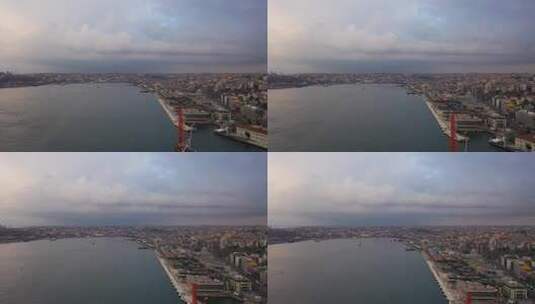 伊斯坦布尔市和博斯普鲁斯海峡在春天多云的早晨高清在线视频素材下载