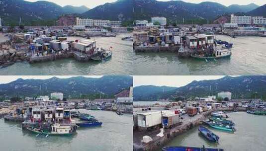 渔港码头卸鱼海鲜渔船停泊鲜活海鲜分拣高清在线视频素材下载