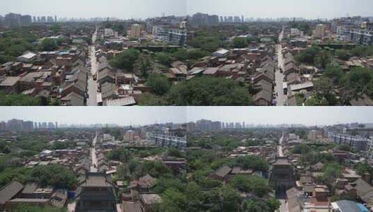 河南洛阳老城区鼓楼航拍高清在线视频素材下载
