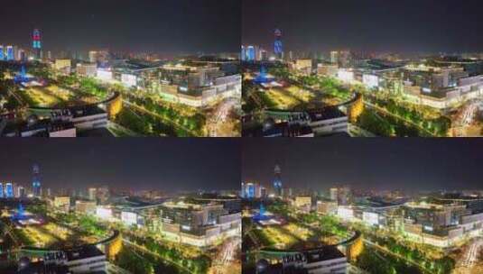 济南泉城广场喷泉济南夜景航拍高清在线视频素材下载
