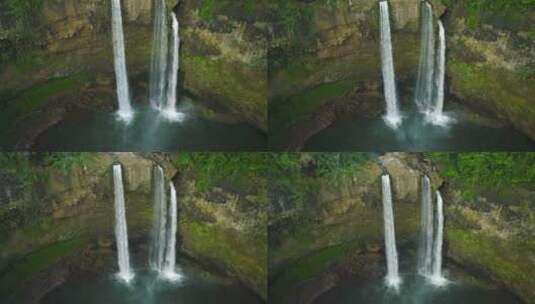 空中慢速显示白天奥帕卡瀑布的广角镜头。高清在线视频素材下载