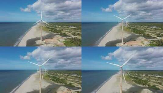 航拍海边风车高清在线视频素材下载