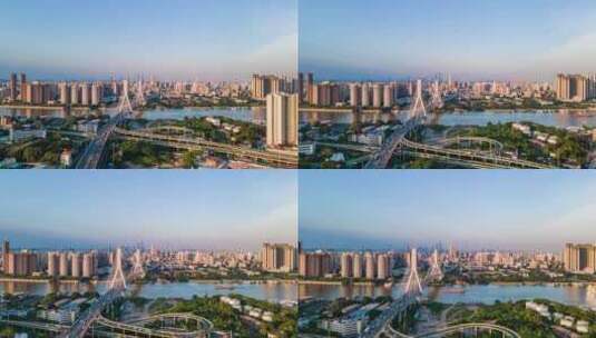 广州鹤洞大桥和白鹅潭城市天际线延时摄影高清在线视频素材下载