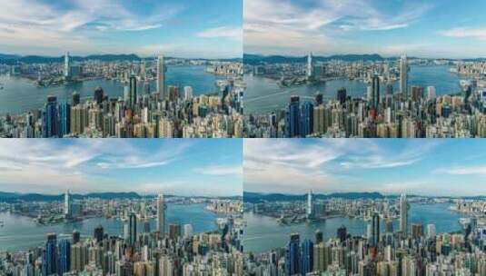 8K香港维多利亚港方向蓝天白云延时高清在线视频素材下载