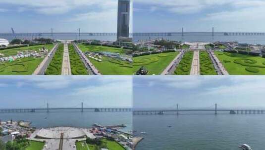 大连星海广场航拍 跨海大桥航拍高清在线视频素材下载