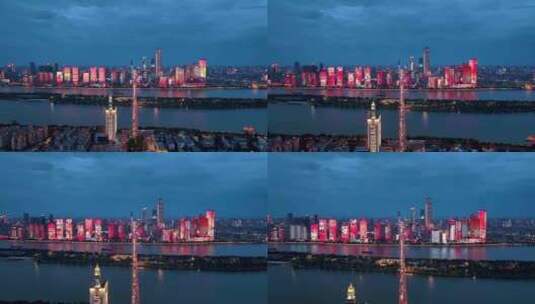 4K长沙一江两岸夜景灯光秀航拍高清在线视频素材下载