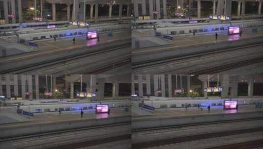 厦门北站内部站台夜景高清在线视频素材下载